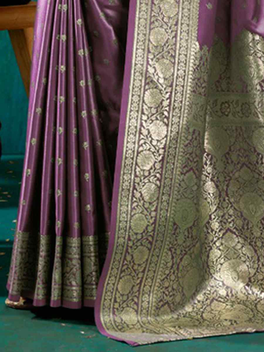 Purple Satin Silk Handwoven Casual Reception Festival Wedding Fancy Classic Style Sarees