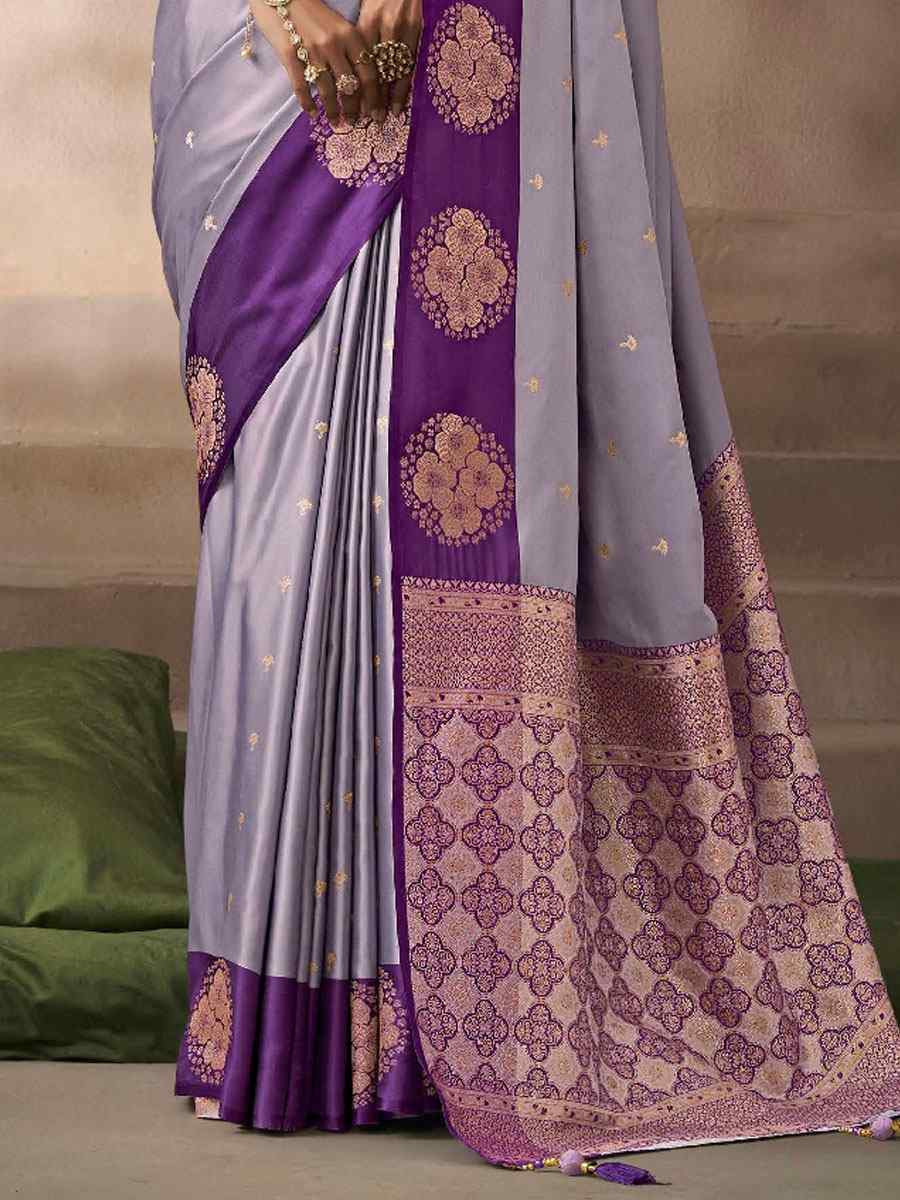 Purple Satin Silk Handwoven Zari Work Traditional Bridal Reception Festival Wedding Fancy Heavy Border Saree