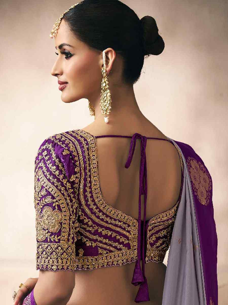 Purple Satin Silk Handwoven Zari Work Traditional Bridal Reception Festival Wedding Fancy Heavy Border Saree