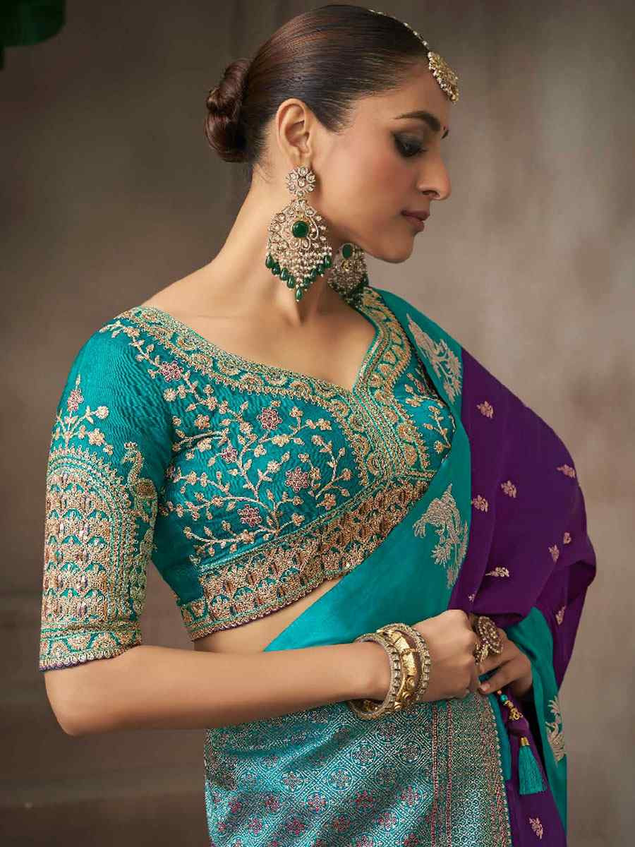 Purple Satin Silk Handwoven Zari Work Traditional Bridal Reception Festival Wedding Fancy Heavy Border Saree