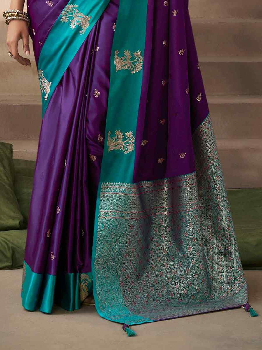 Purple Satin Silk Handwoven Zari Work Traditional Bridal Reception Festival Wedding Fancy Heavy Border Saree