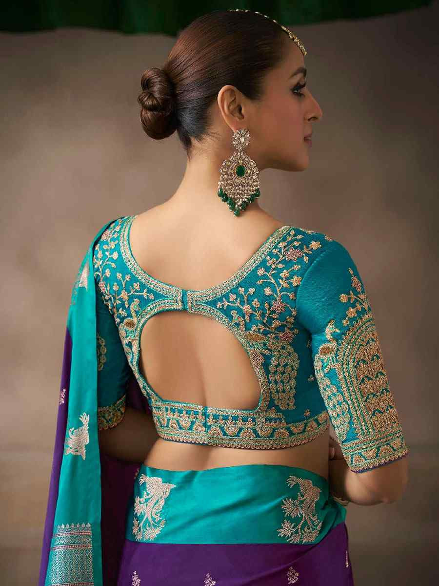 Purple Satin Silk Handwoven Zari Work Traditional Bridal Reception Festival Wedding Fancy Heavy Border Saree