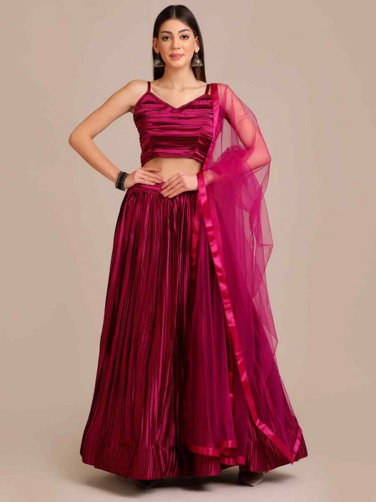 Purple Satin Silk Printed Festival Mehendi Circular Lehenga Choli