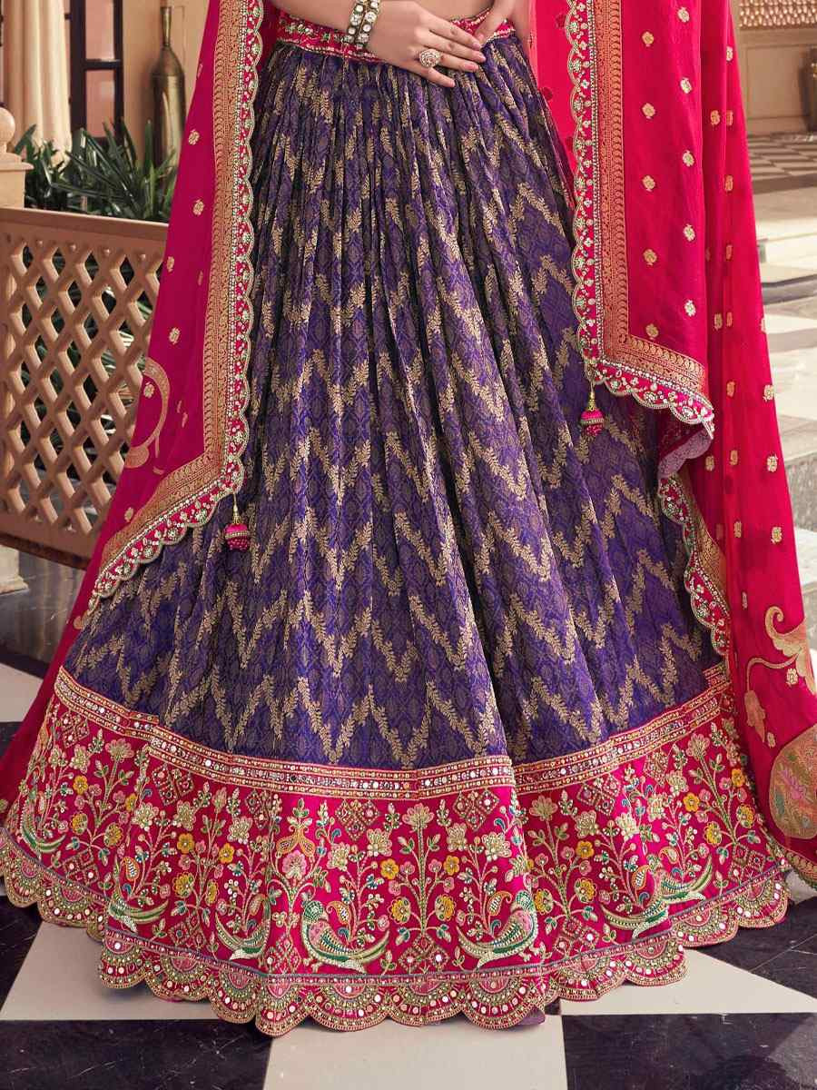 Purple Satin Tissue Silk Embroidered Festival Wedding Party Reception Heavy Border Lehenga Choli