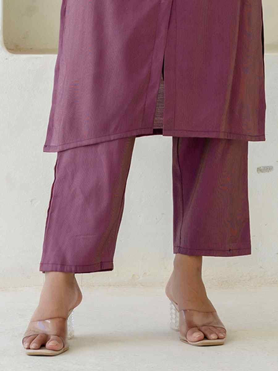 Purple Shimmer Silk Plain Party Wedding Festival Casual Ready Pant Salwar Kameez