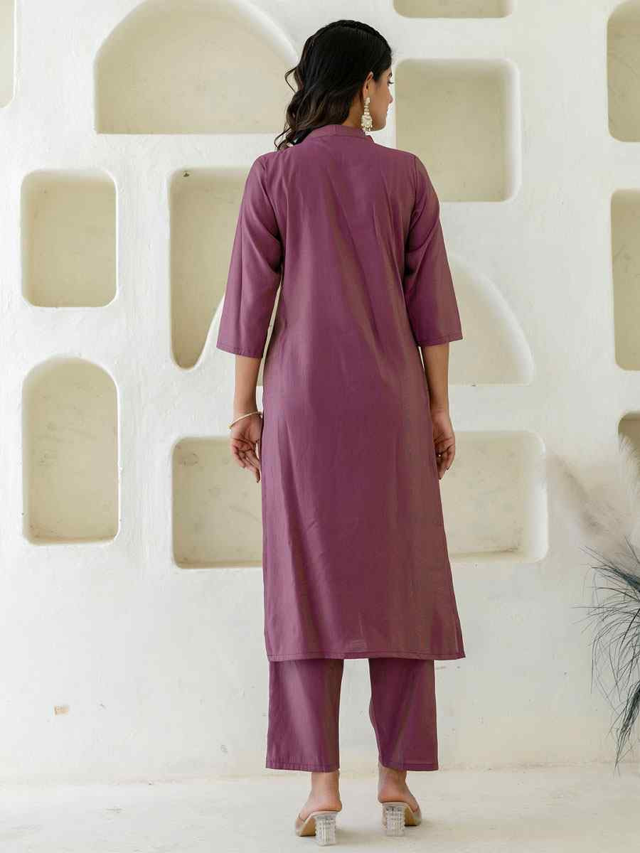 Purple Shimmer Silk Plain Party Wedding Festival Casual Ready Pant Salwar Kameez