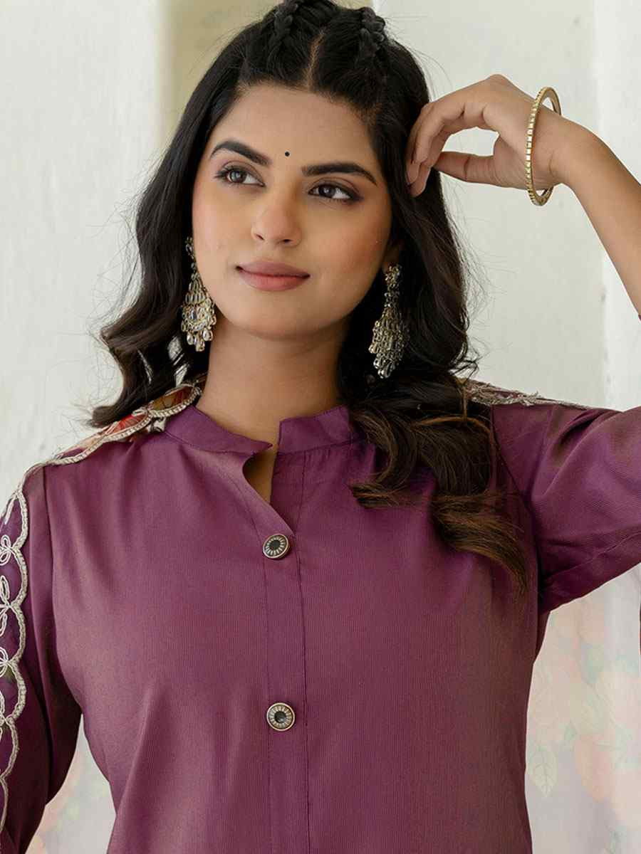 Purple Shimmer Silk Plain Party Wedding Festival Casual Ready Pant Salwar Kameez