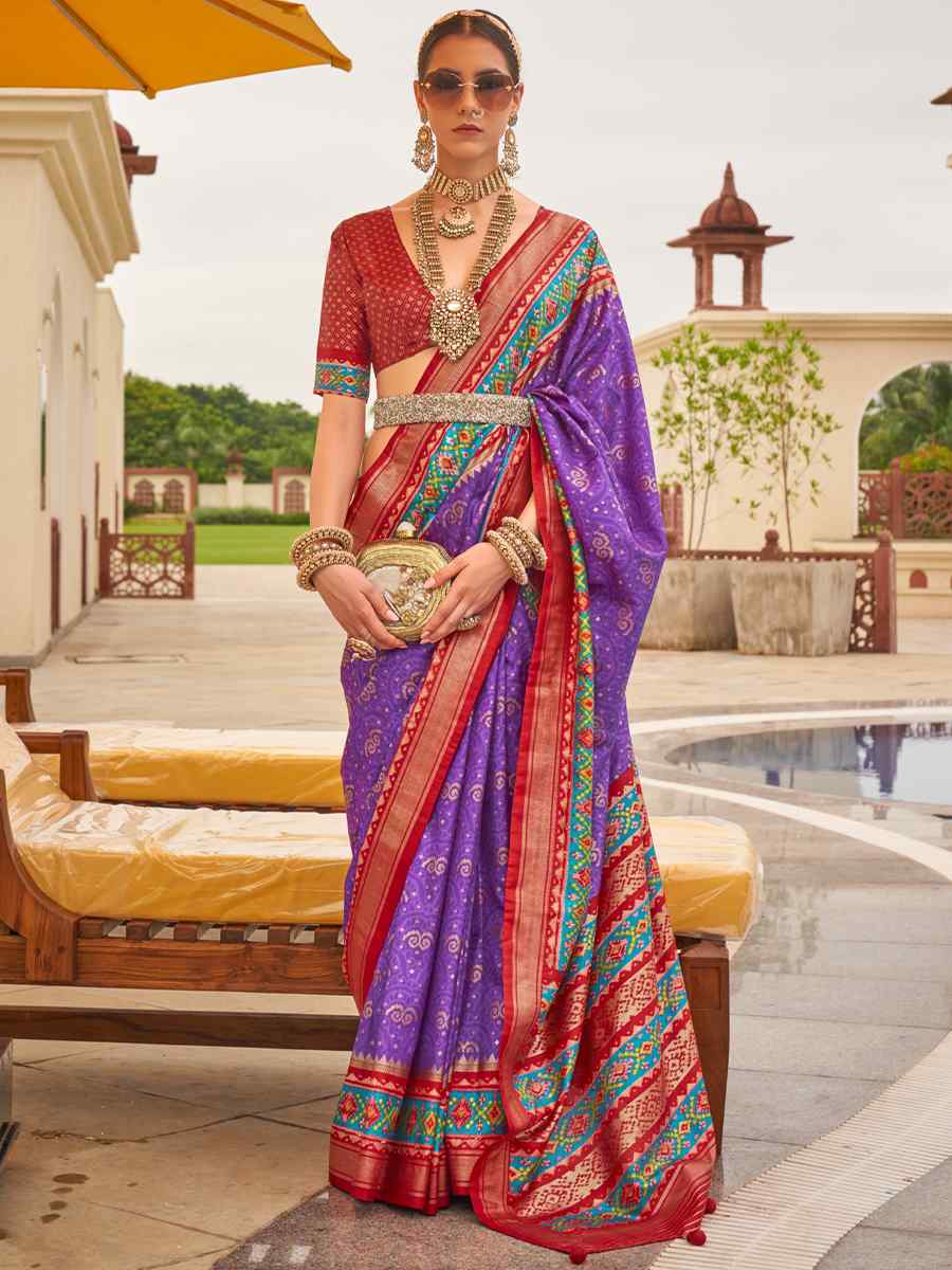 Purple Sigma Silk Handwoven Wedding Festival Heavy Border Saree