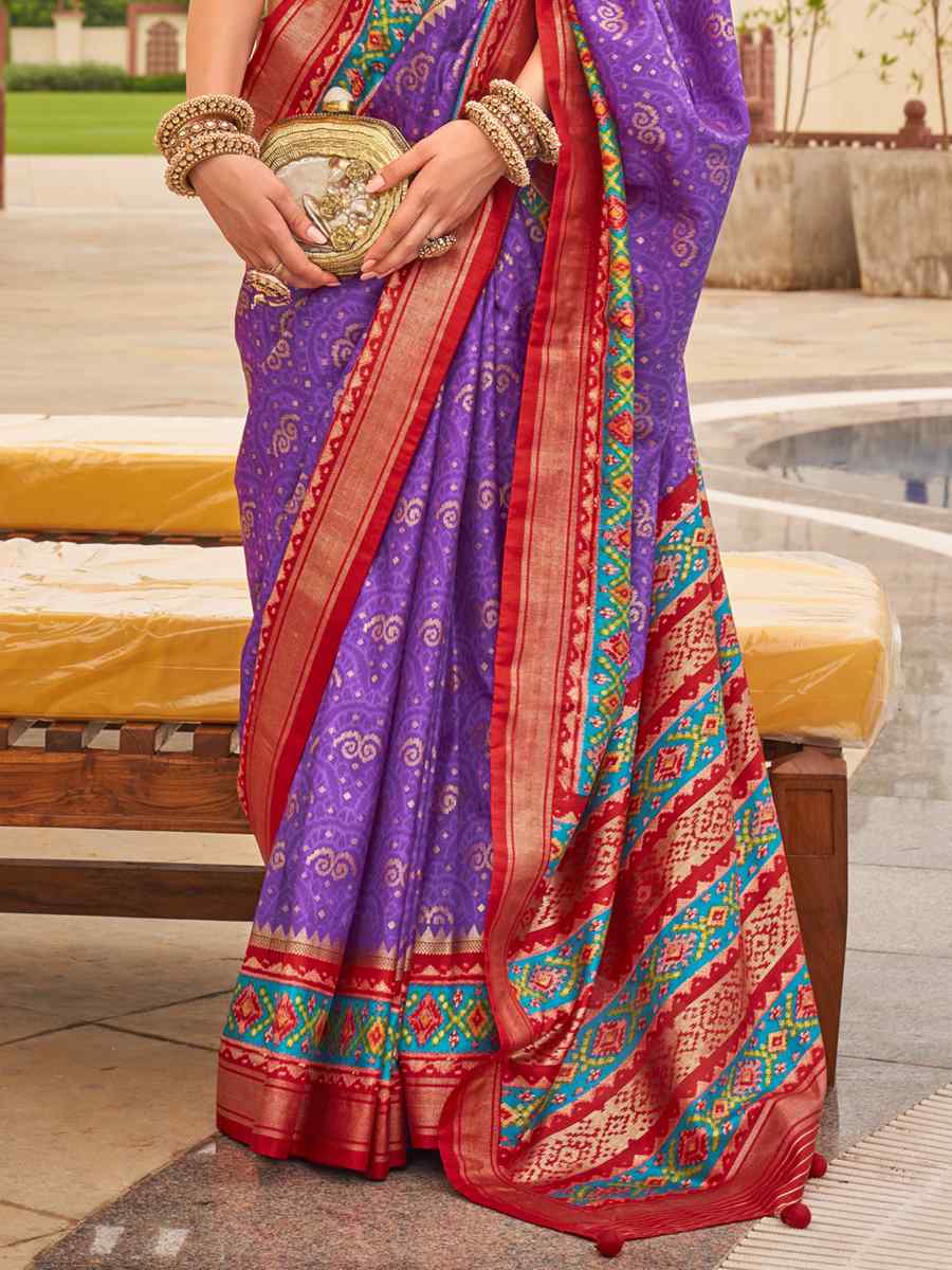 Purple Sigma Silk Handwoven Wedding Festival Heavy Border Saree