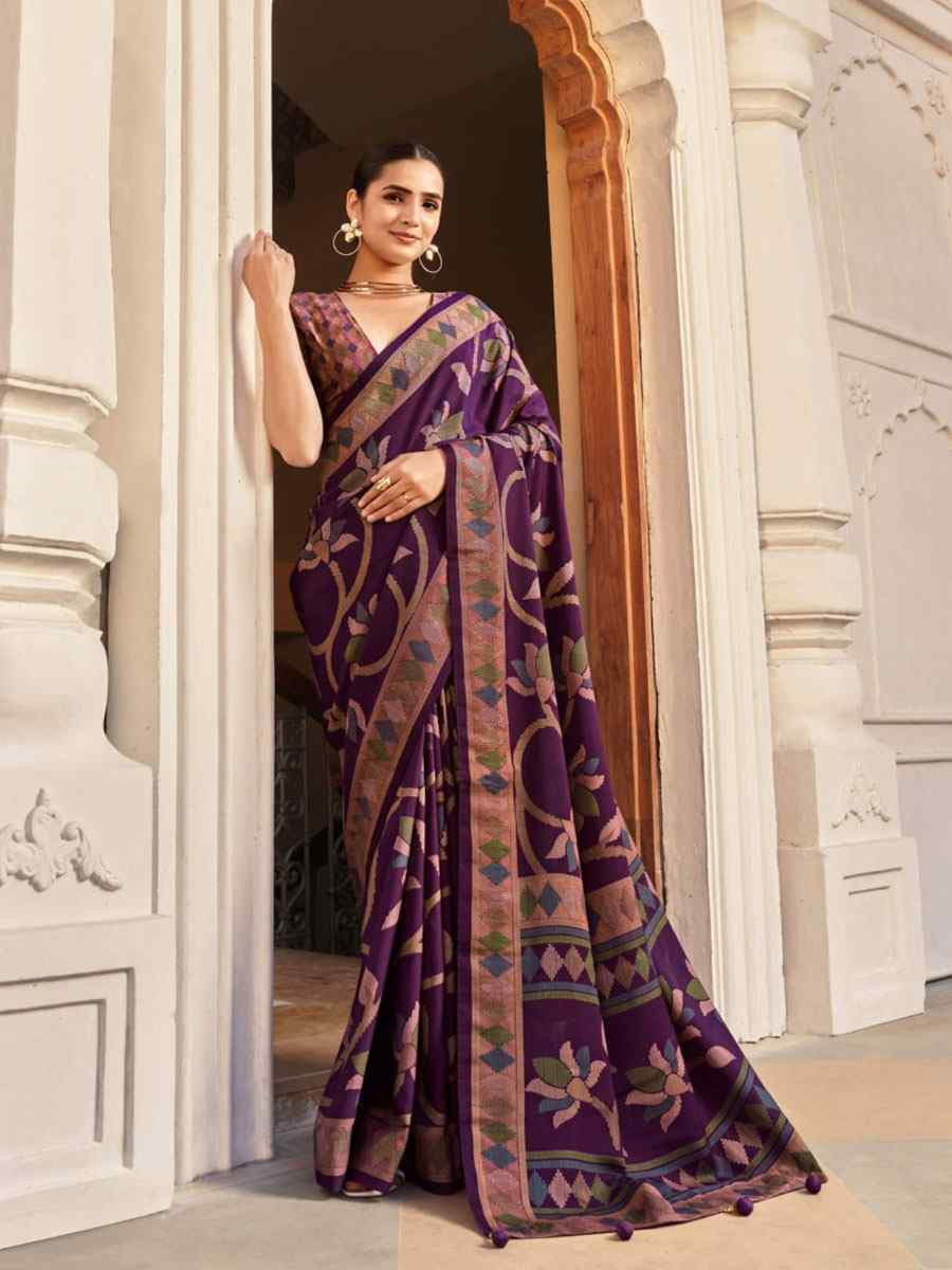 Purple Sigma Silk Zari Handwoven Casual Reception Festival Wedding Fancy Heavy Border Saree