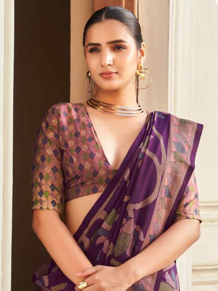Purple Sigma Silk Zari Handwoven Casual Reception Festival Wedding Fancy Heavy Border Saree