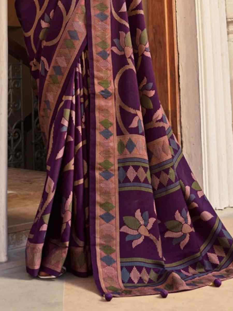 Purple Sigma Silk Zari Handwoven Casual Reception Festival Wedding Fancy Heavy Border Saree