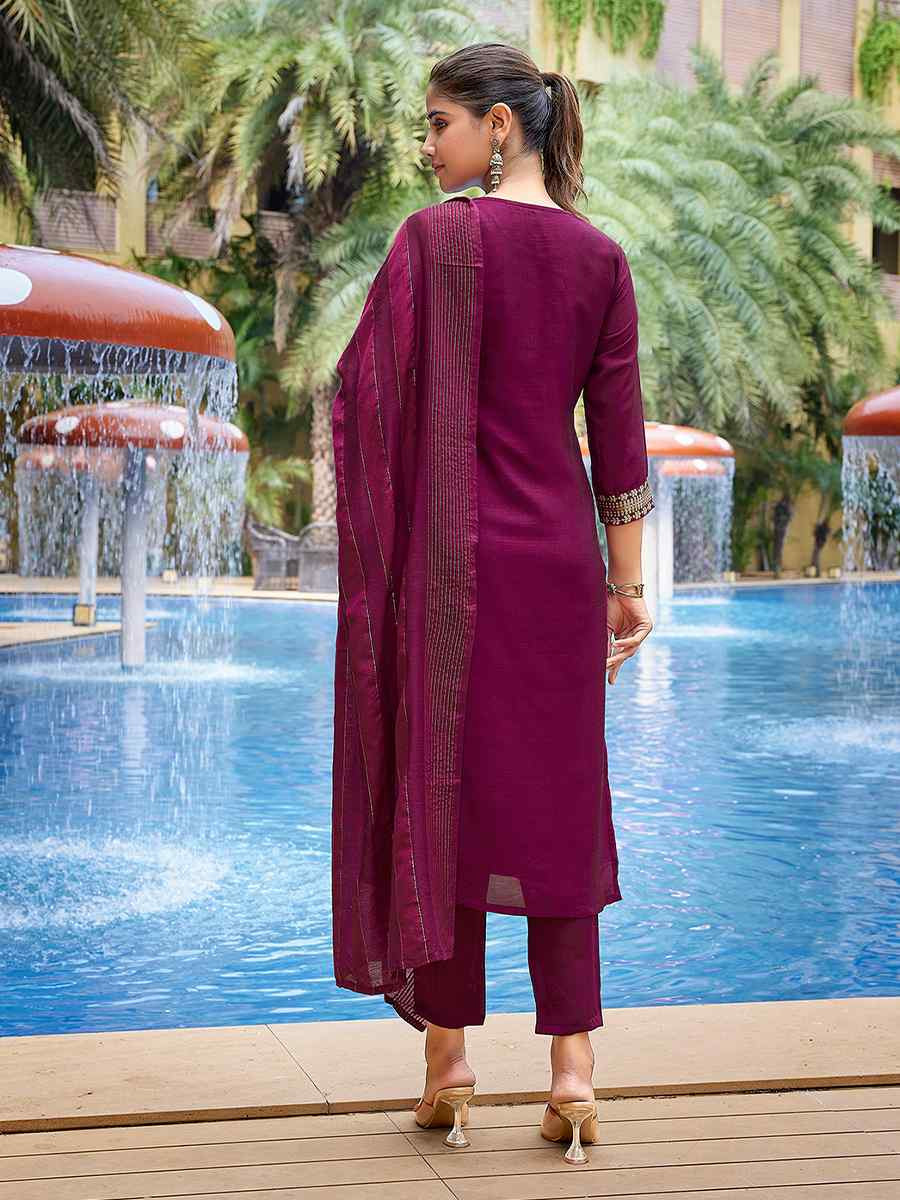 Purple Silk Blend Embroidered Party Wedding Ready Pant Salwar Kameez