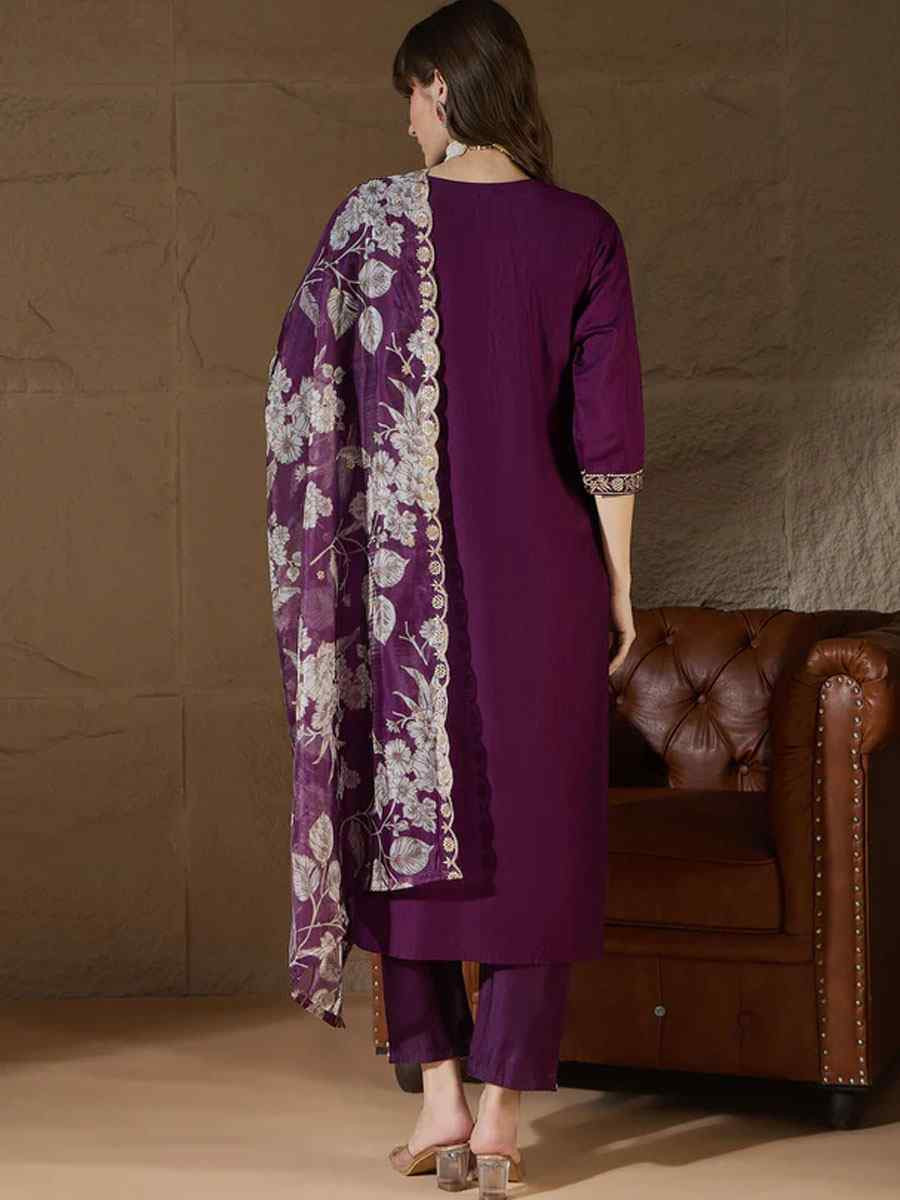 Purple Silk Blend Embroidery Party Wedding Festival Casual Ready Pant Salwar Kameez