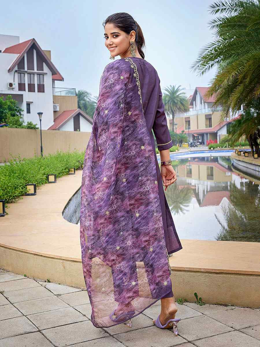 Purple Silk Blend Embroidery Party Wedding Festival Casual Ready Pant Salwar Kameez
