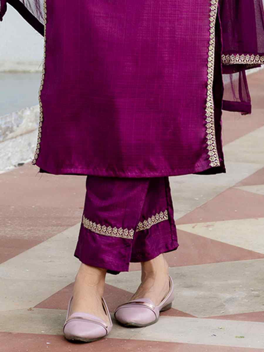 Purple Silk Blend Embroidery Party Wedding Festival Casual Ready Pant Salwar Kameez