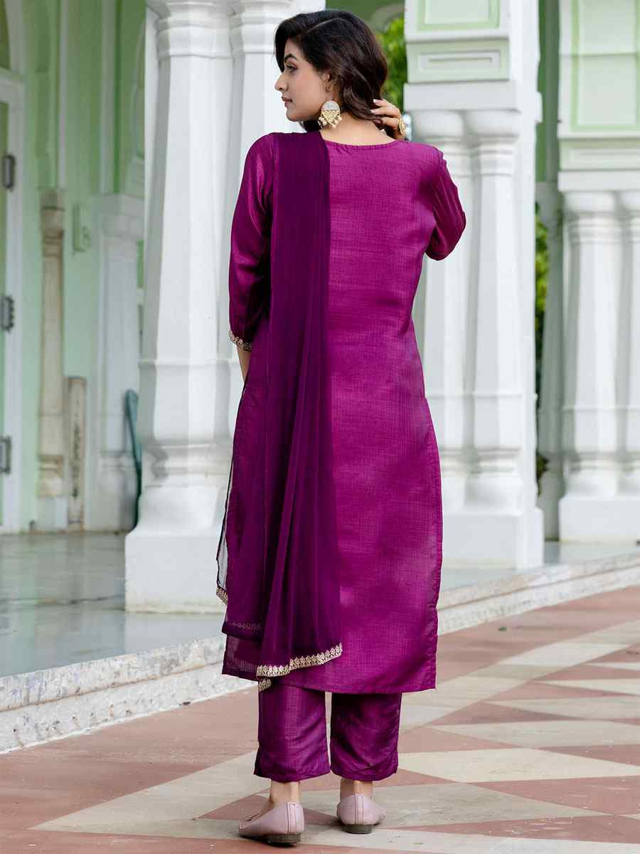 Purple Silk Blend Embroidery Party Wedding Festival Casual Ready Pant Salwar Kameez