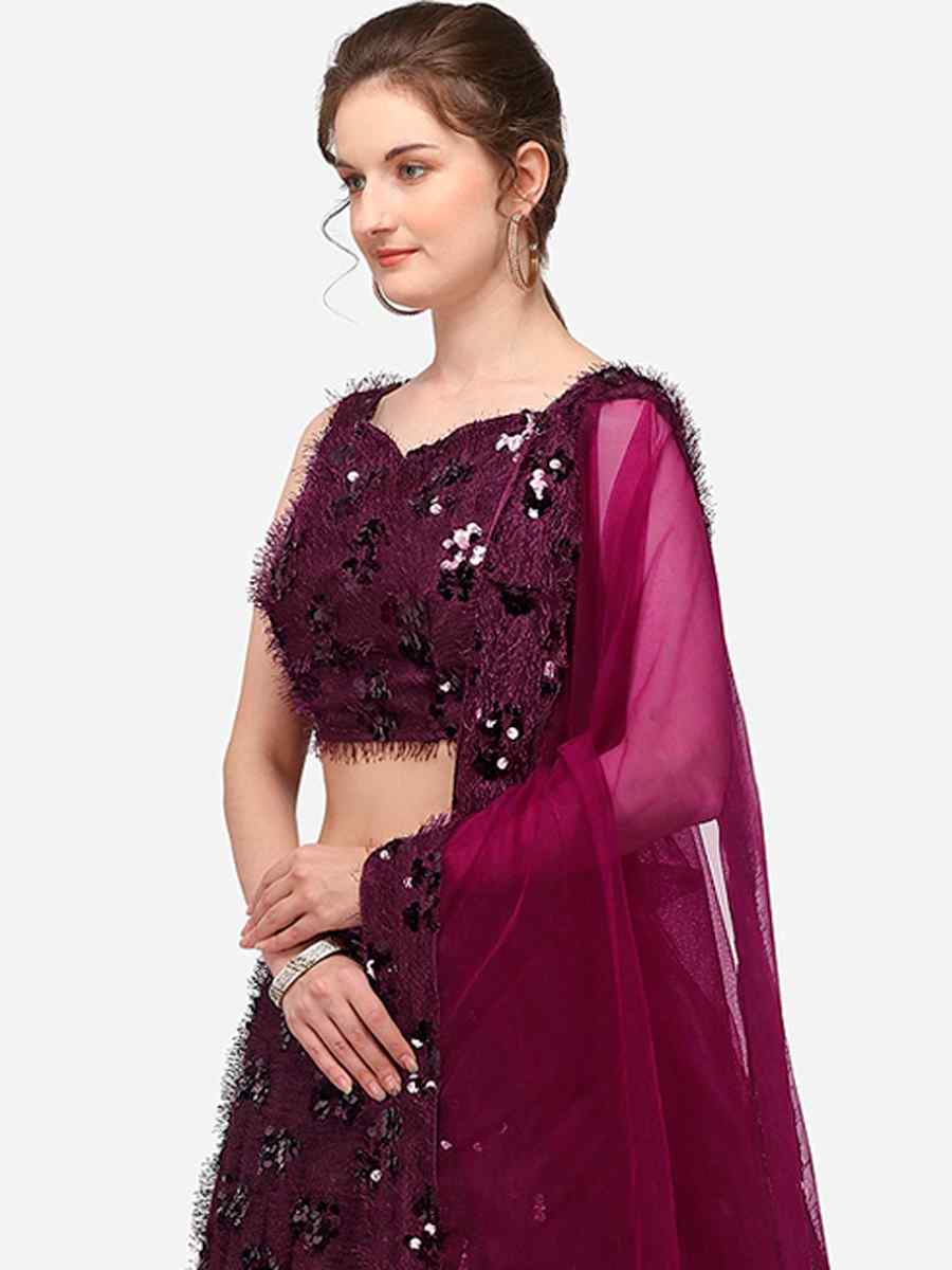 Purple Silk Blend Sequins Party Wear Cocktail Circular Lehenga Choli