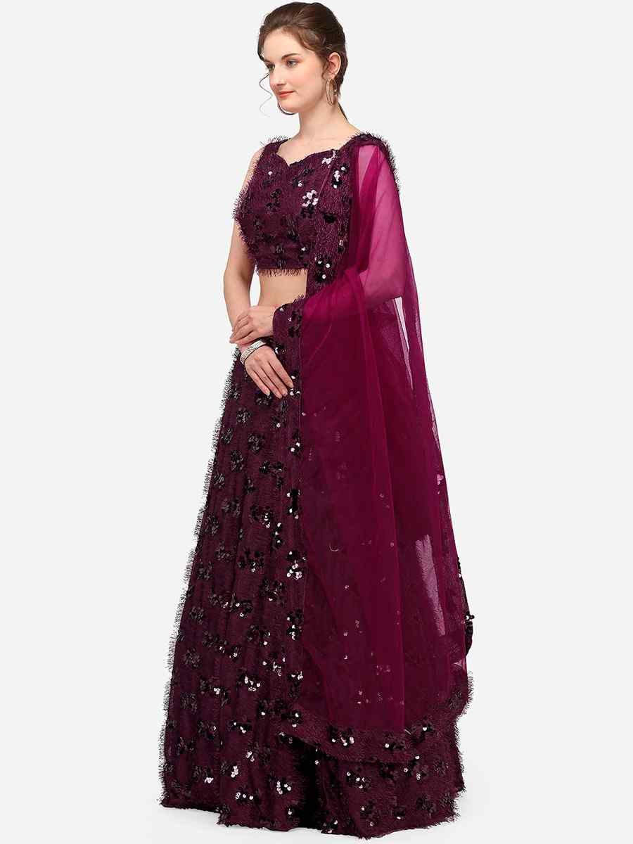 Purple Silk Blend Sequins Party Wear Cocktail Circular Lehenga Choli