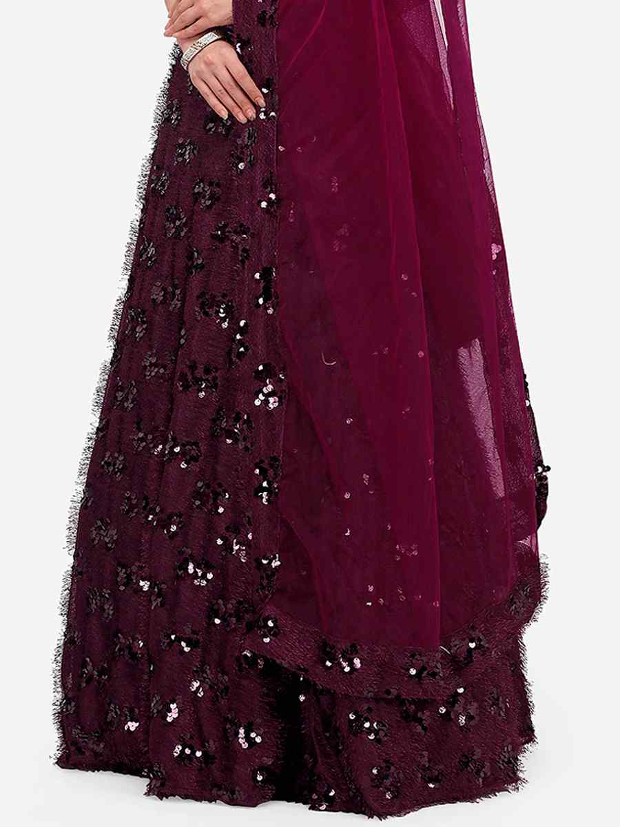 Purple Silk Blend Sequins Party Wear Cocktail Circular Lehenga Choli