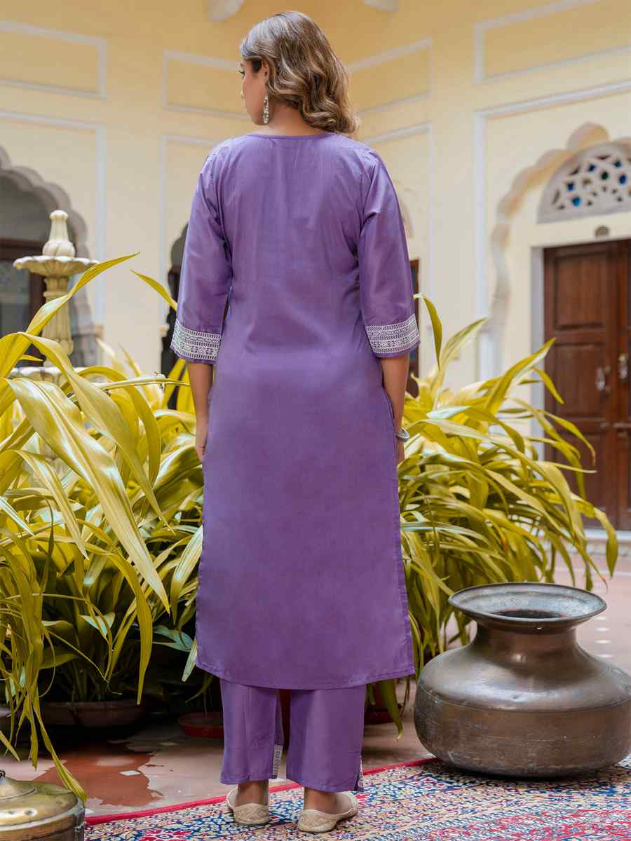 Purple Silk BlendEmbroidered Festival Casual Ready Pant Salwar Kameez