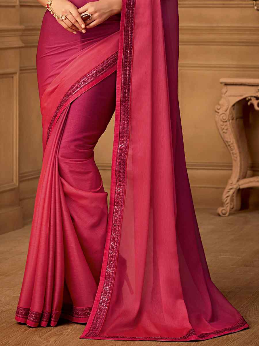 Purple Silk Chiffon Embroidered Party Festival Classic Style Saree