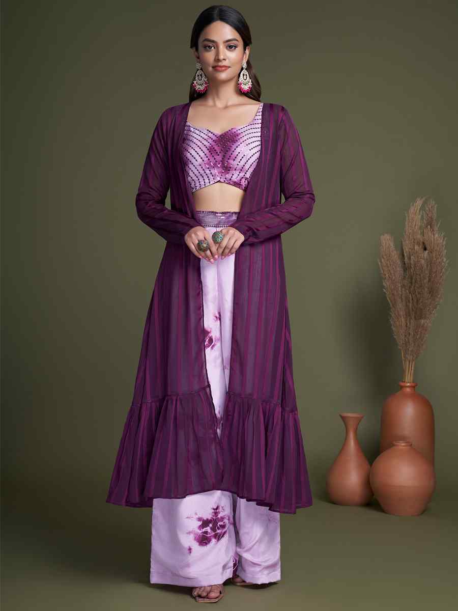 Purple Silk Embroiderd Party Casual Ready Palazzo Pant Salwar Kameez