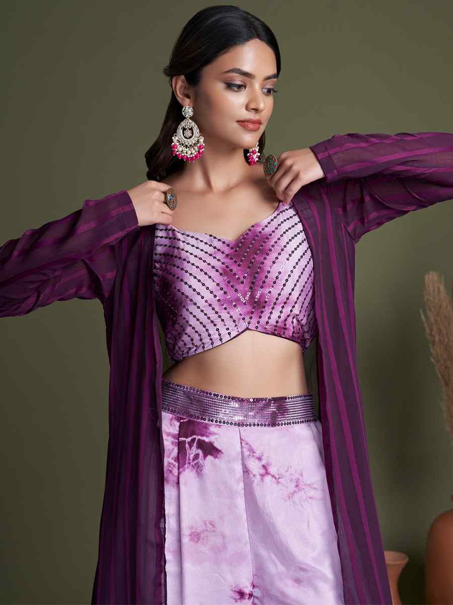 Purple Silk Embroiderd Party Casual Ready Palazzo Pant Salwar Kameez