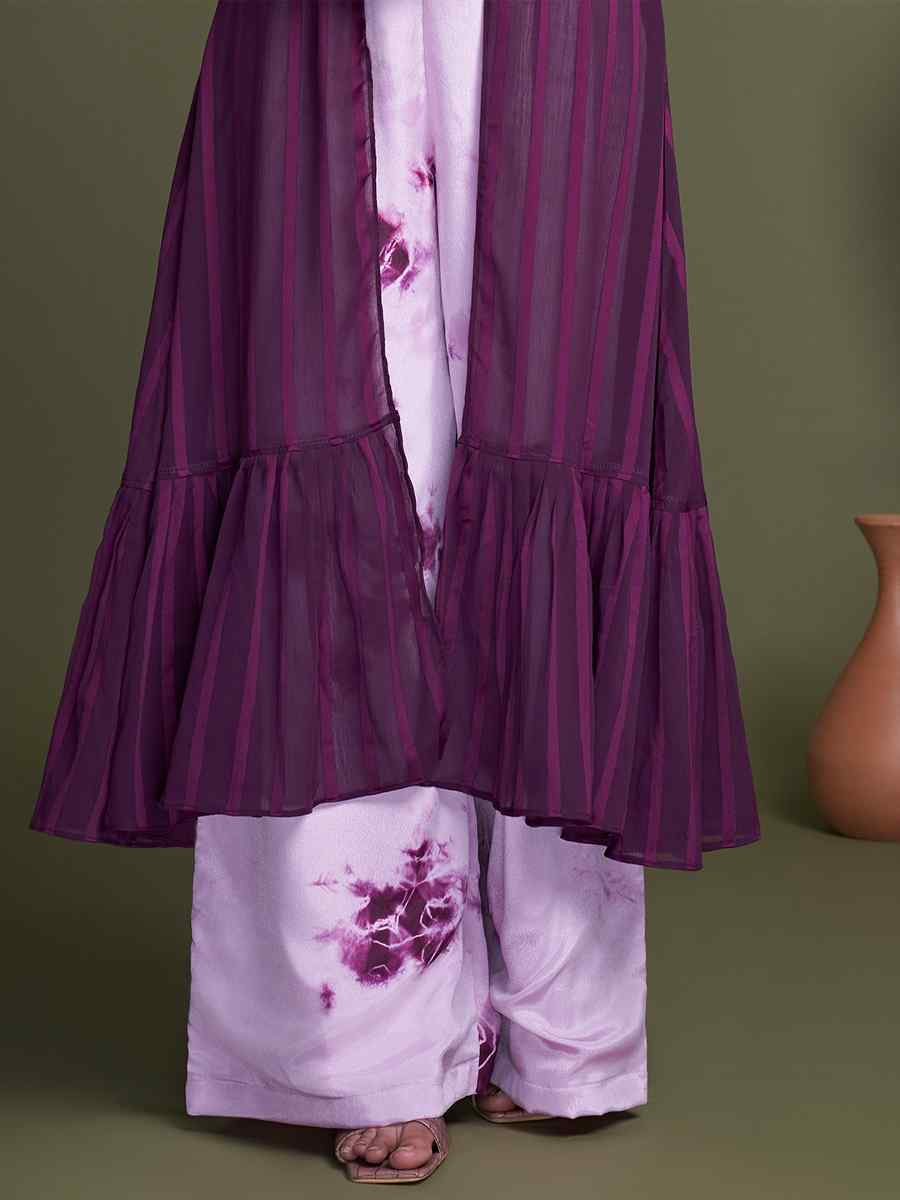 Purple Silk Embroiderd Party Casual Ready Palazzo Pant Salwar Kameez