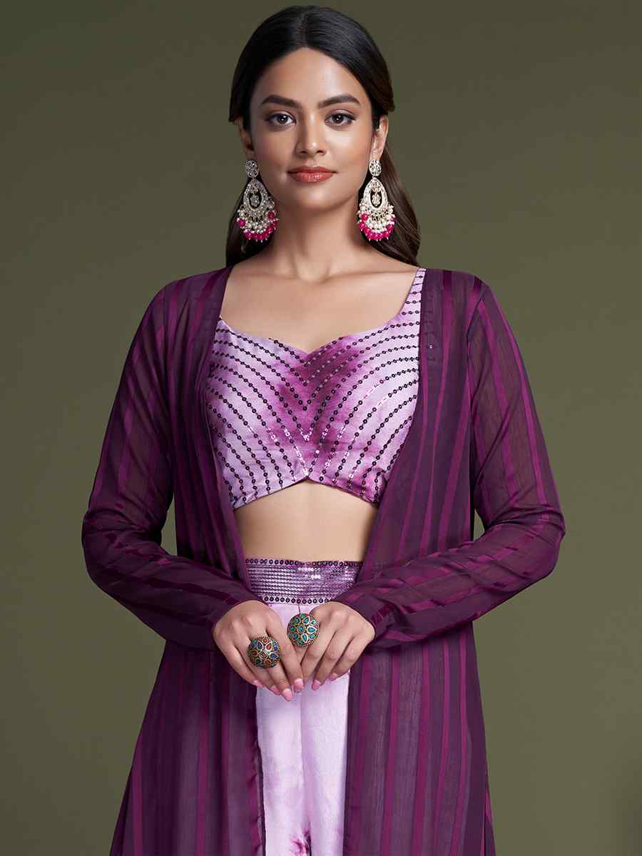 Purple Silk Embroiderd Party Casual Ready Palazzo Pant Salwar Kameez