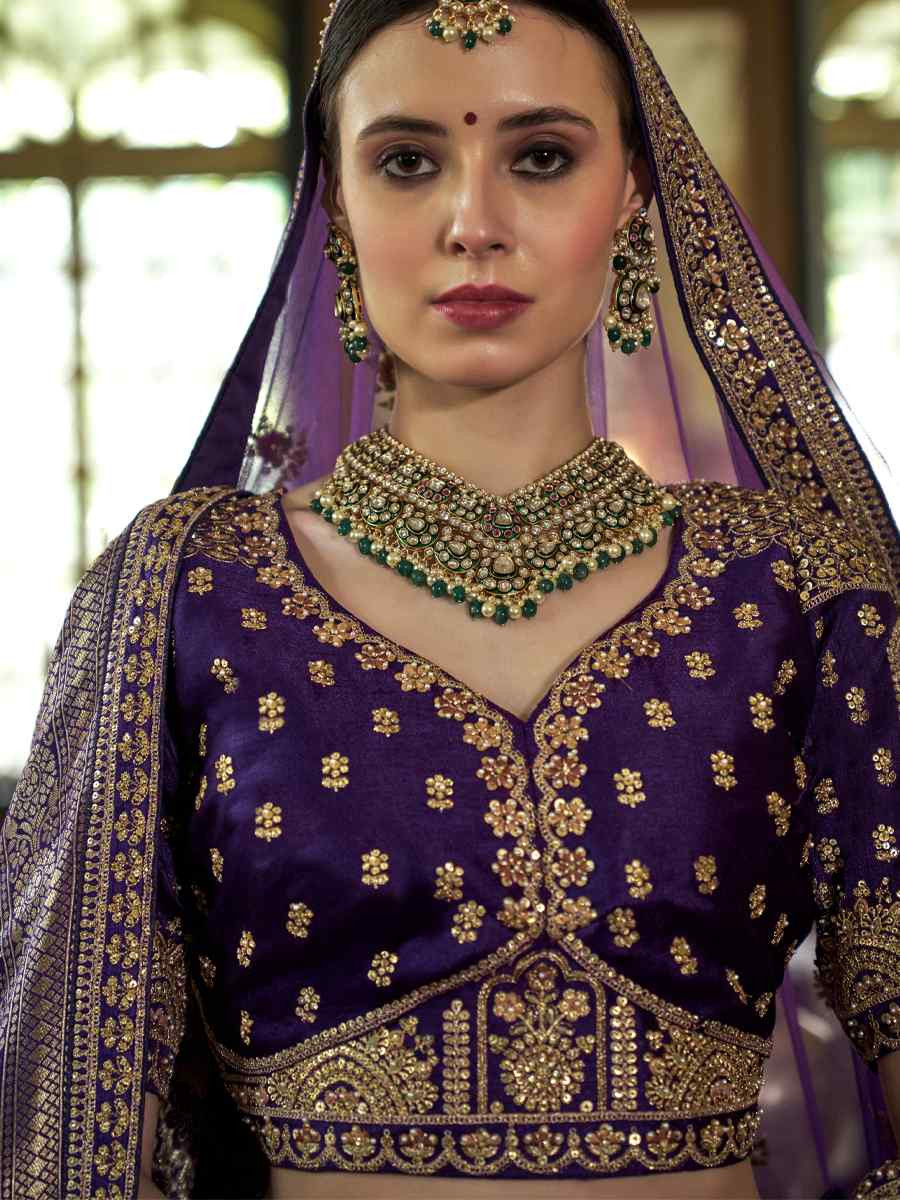 Purple Silk Embroidered Bridal Wedding Reception Festival Heavy Border Lehenga Choli