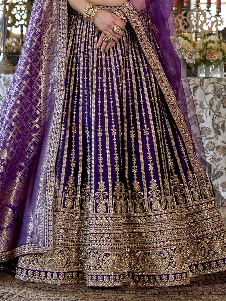 Purple Silk Embroidered Bridal Wedding Reception Festival Heavy Border Lehenga Choli