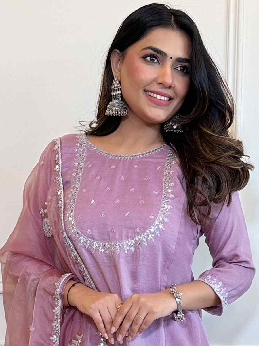 Purple Silk Embroidered Festival Casual Ready Pant Salwar Kameez