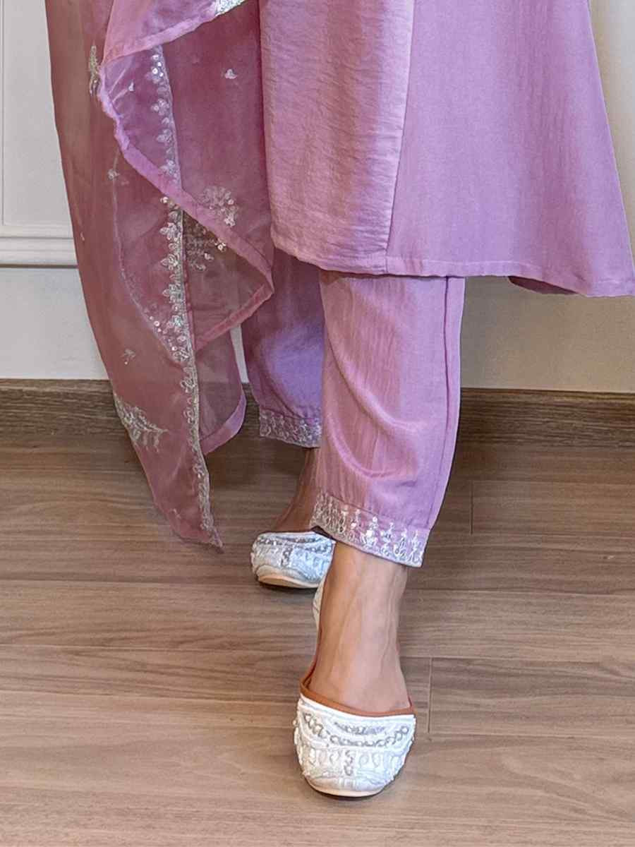 Purple Silk Embroidered Festival Casual Ready Pant Salwar Kameez