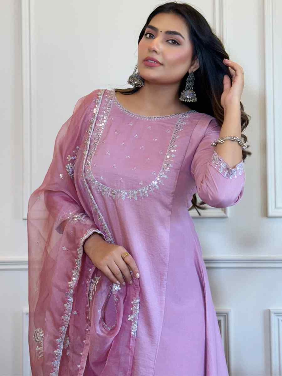 Purple Silk Embroidered Festival Casual Ready Pant Salwar Kameez