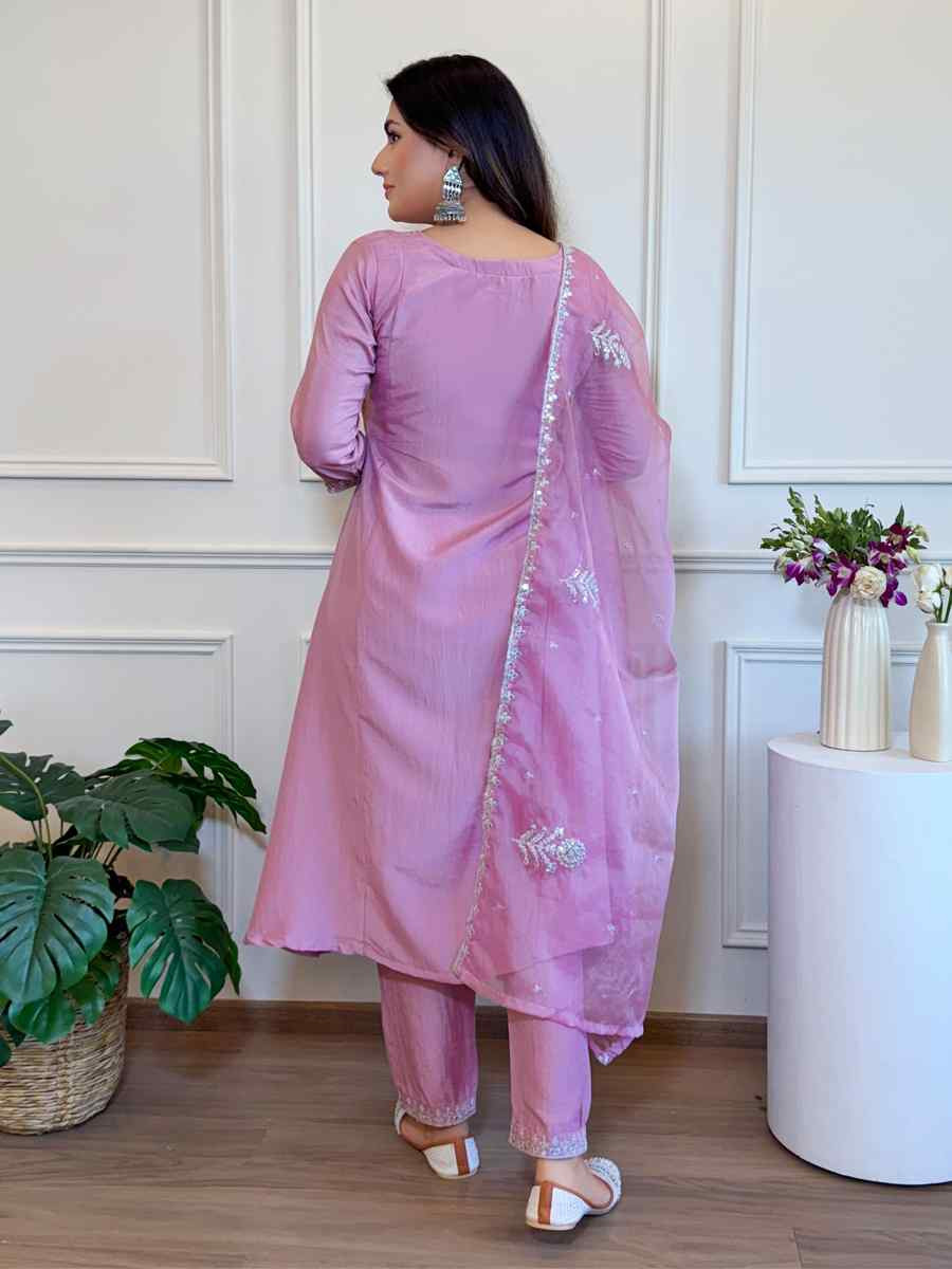 Purple Silk Embroidered Festival Casual Ready Pant Salwar Kameez