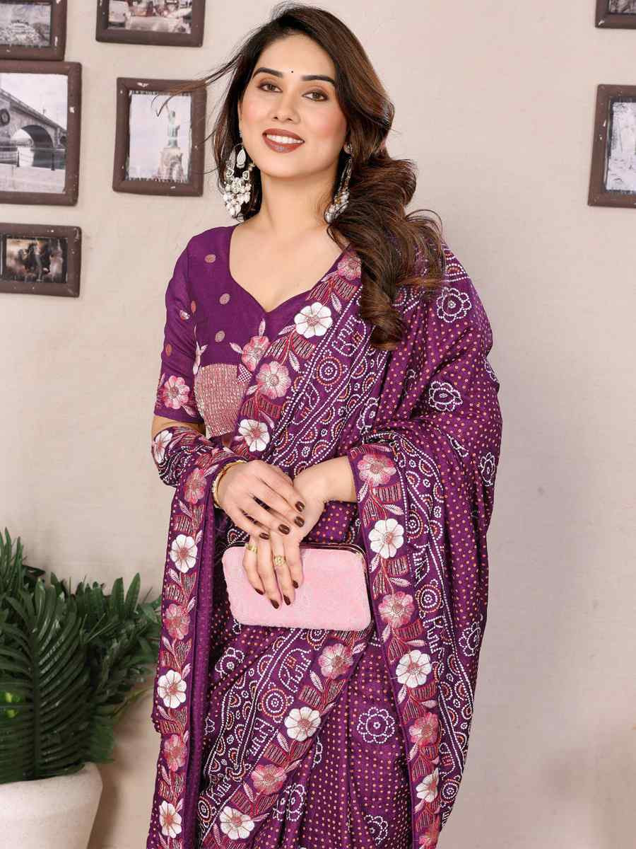 Purple Silk Embroidered Festival Wedding Fancy Heavy Border Saree