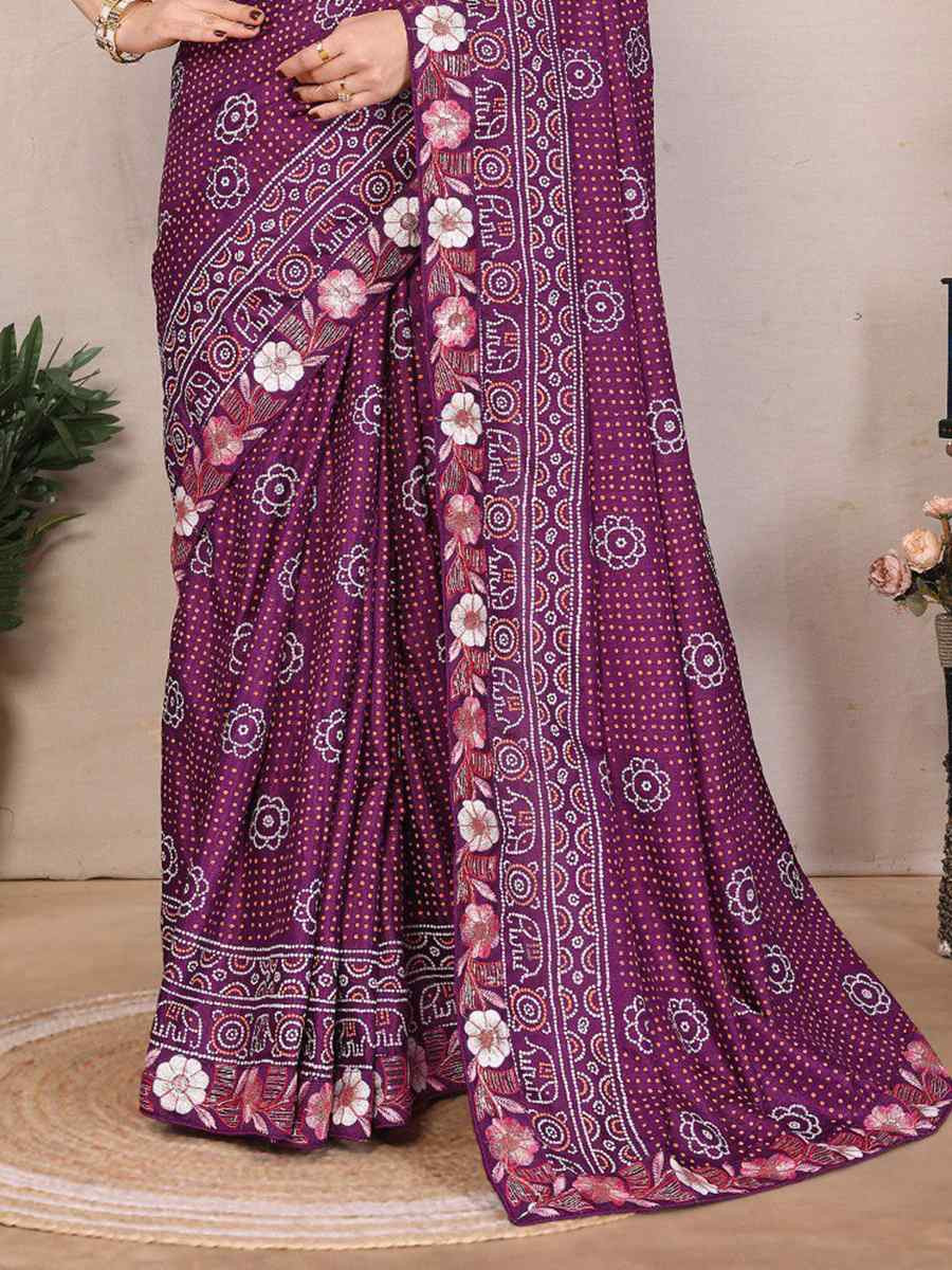 Purple Silk Embroidered Festival Wedding Fancy Heavy Border Saree