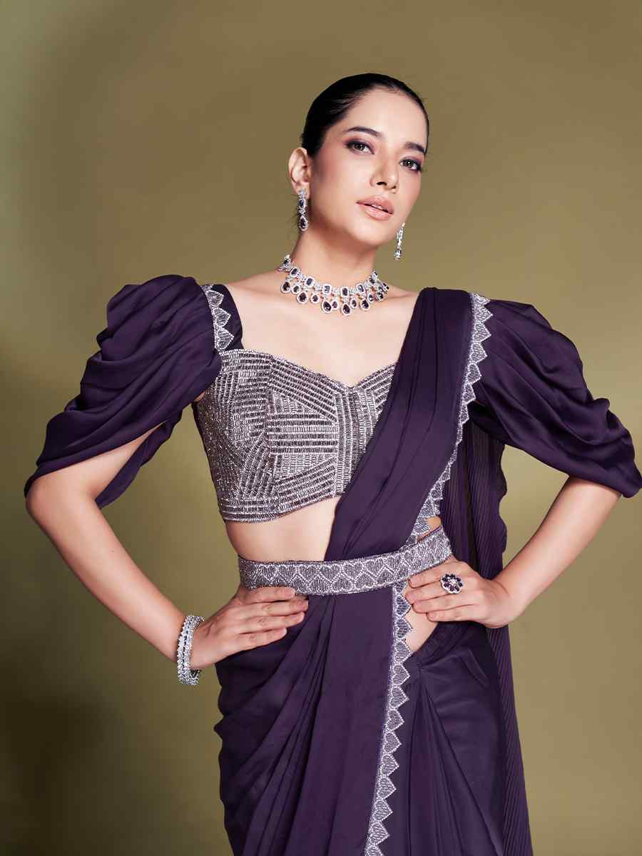 Purple Silk Embroidered Festival Wedding Fancy Heavy Border Saree