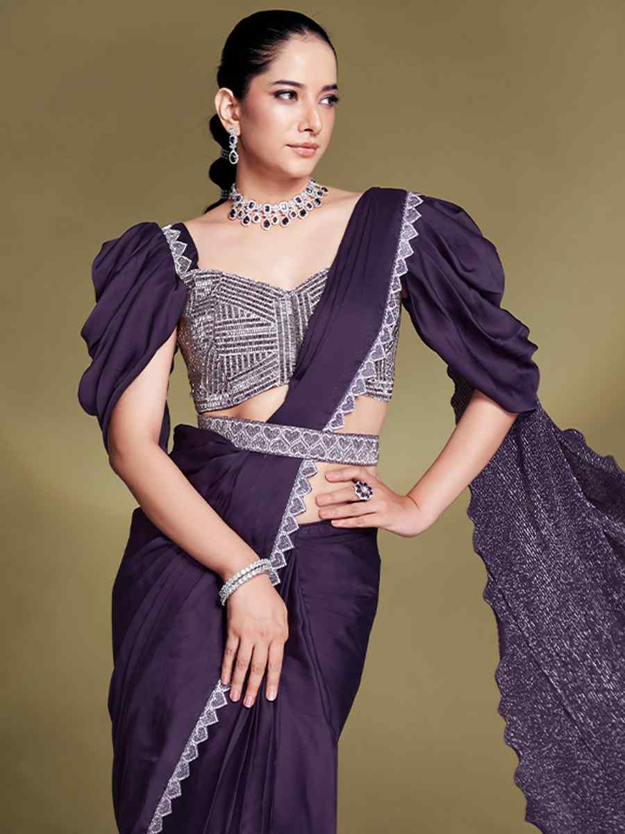 Purple Silk Embroidered Festival Wedding Fancy Heavy Border Saree