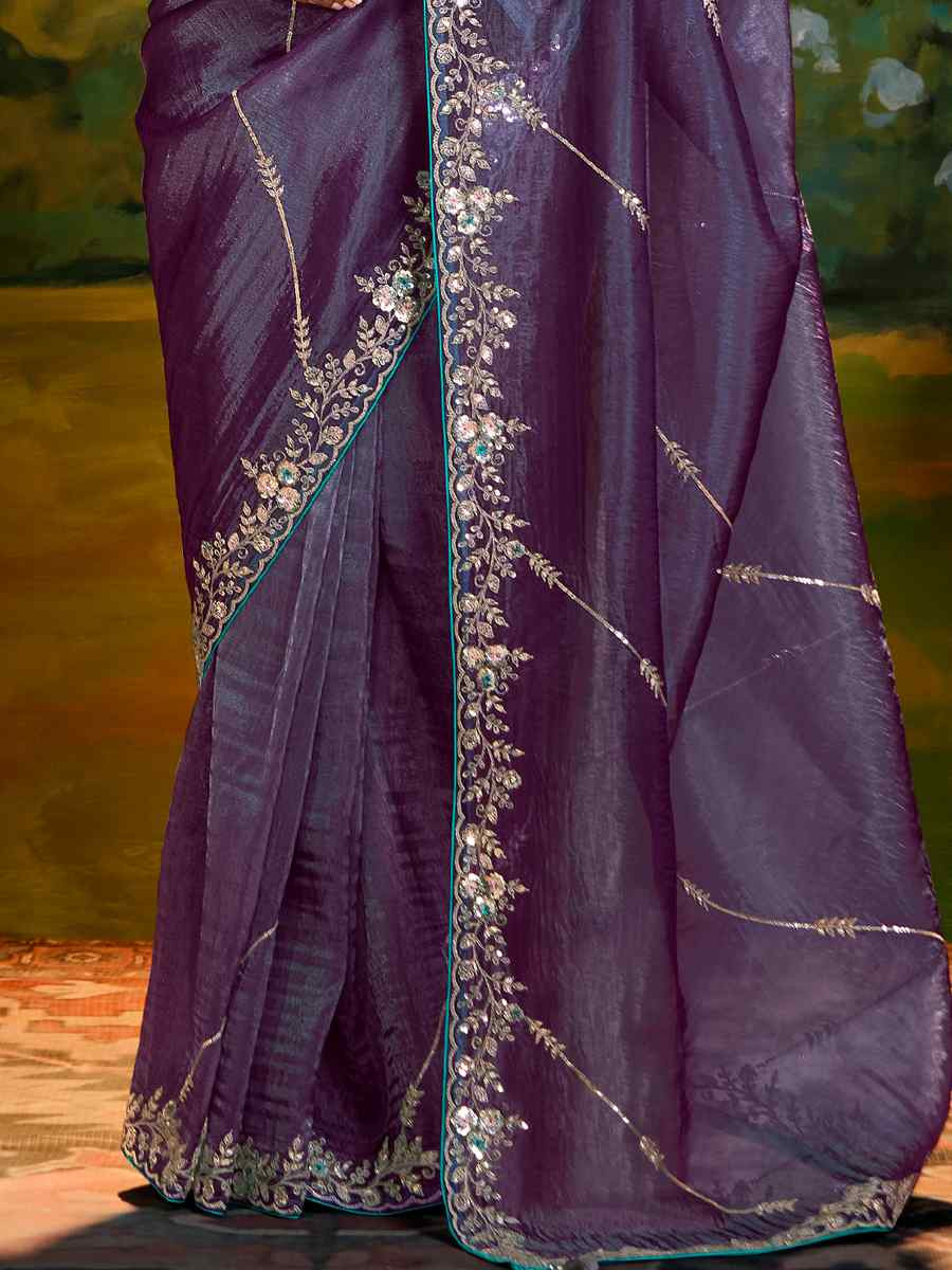 Purple Silk Embroidered Festival Wedding Fancy Heavy Border Saree