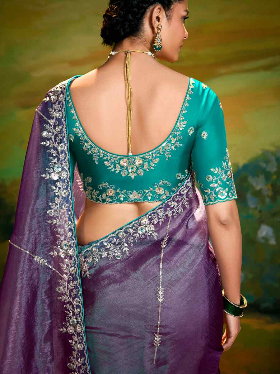 Purple Silk Embroidered Festival Wedding Fancy Heavy Border Saree