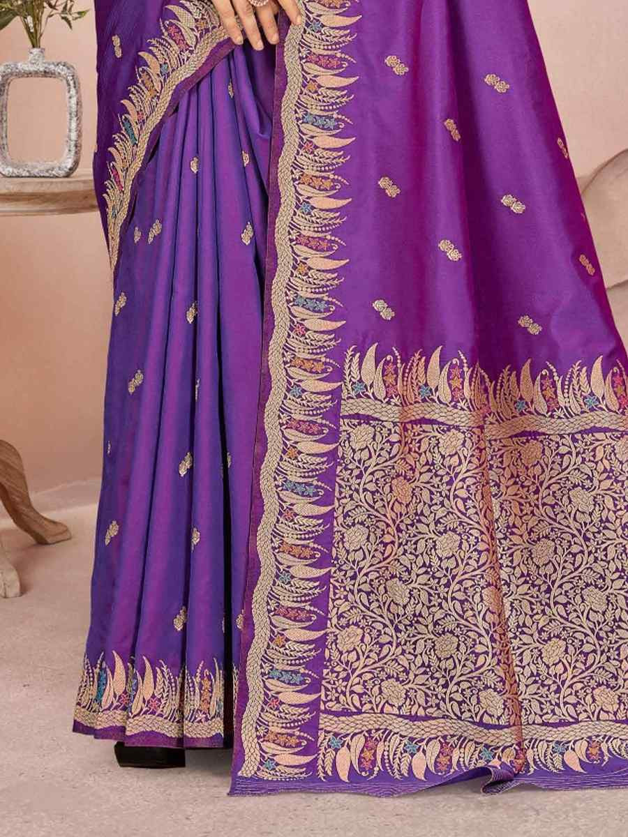 Purple Silk Embroidered Festival Wedding Fancy Heavy Border Saree