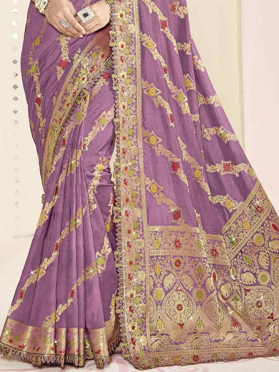 Purple Silk Embroidered Festival Wedding Fancy Heavy Border Saree