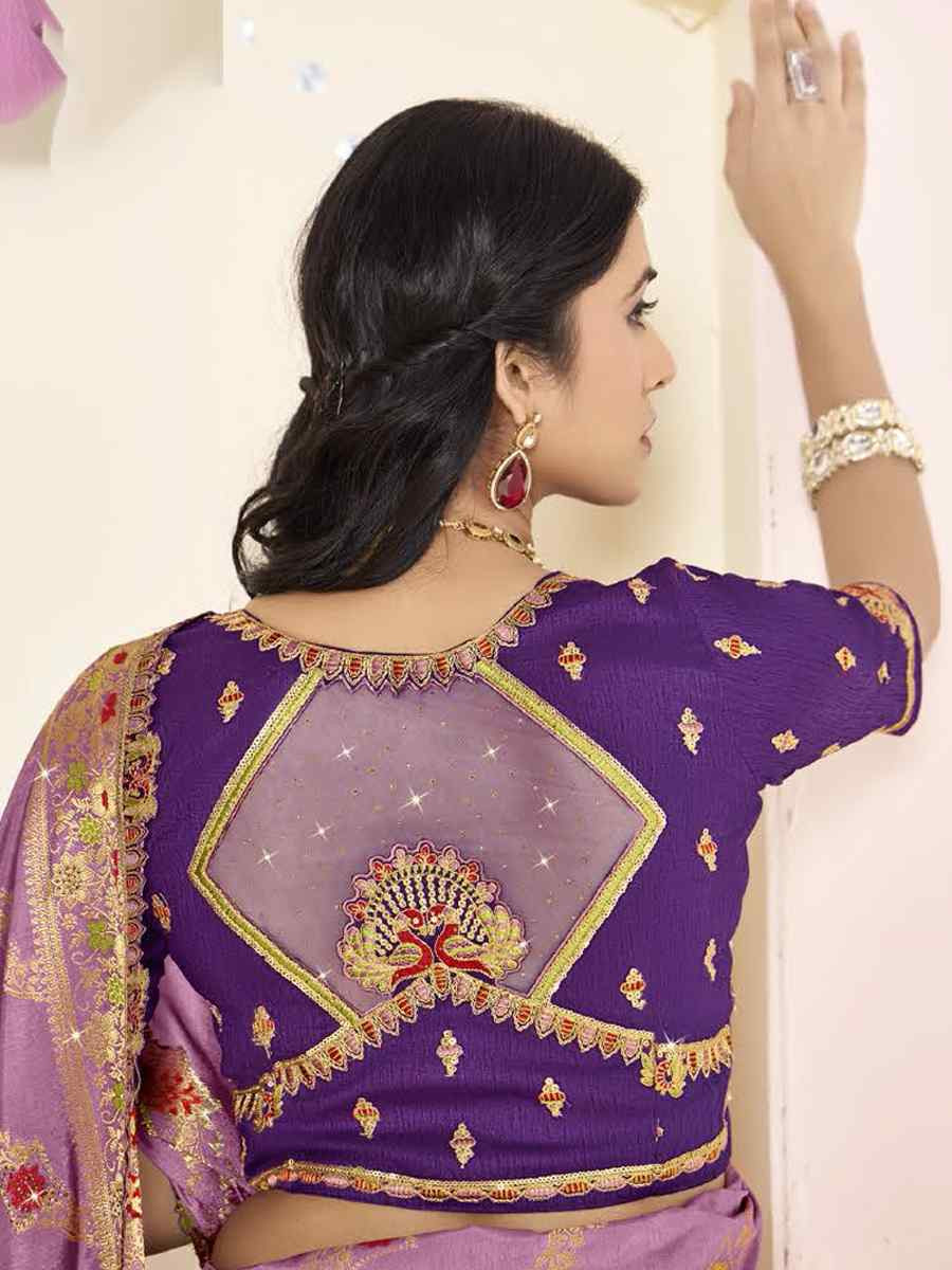 Purple Silk Embroidered Festival Wedding Fancy Heavy Border Saree