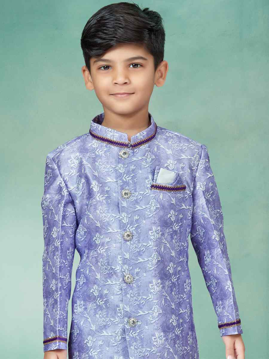 Purple Silk Embroidered Party Festival Kurta Pyjama Boys Wear