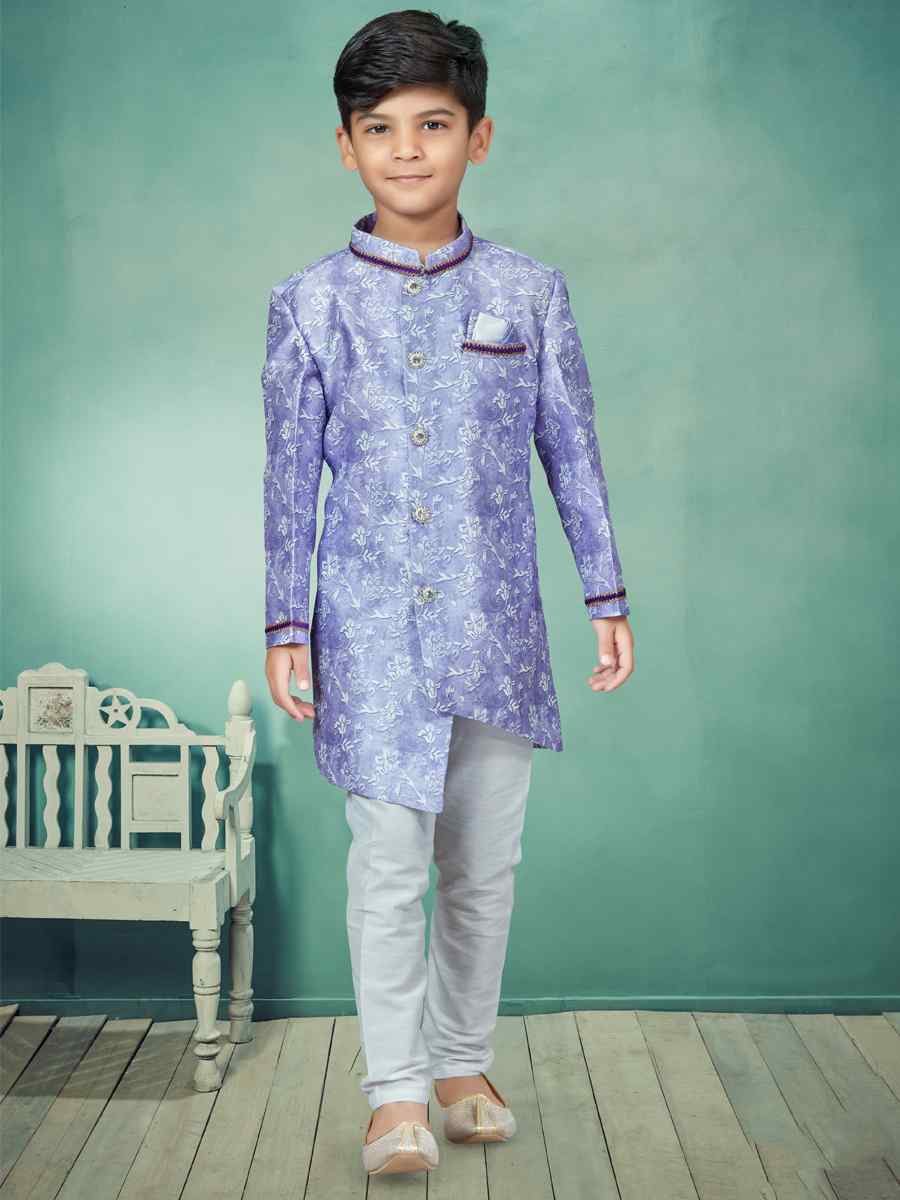 Purple Silk Embroidered Party Festival Kurta Pyjama Boys Wear