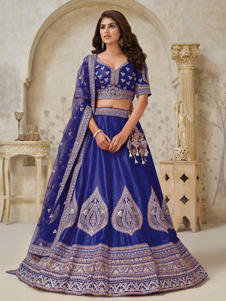 Image of Purple Silk Embroidered Wedding Reception Festival Heavy Border Lehenga Choli