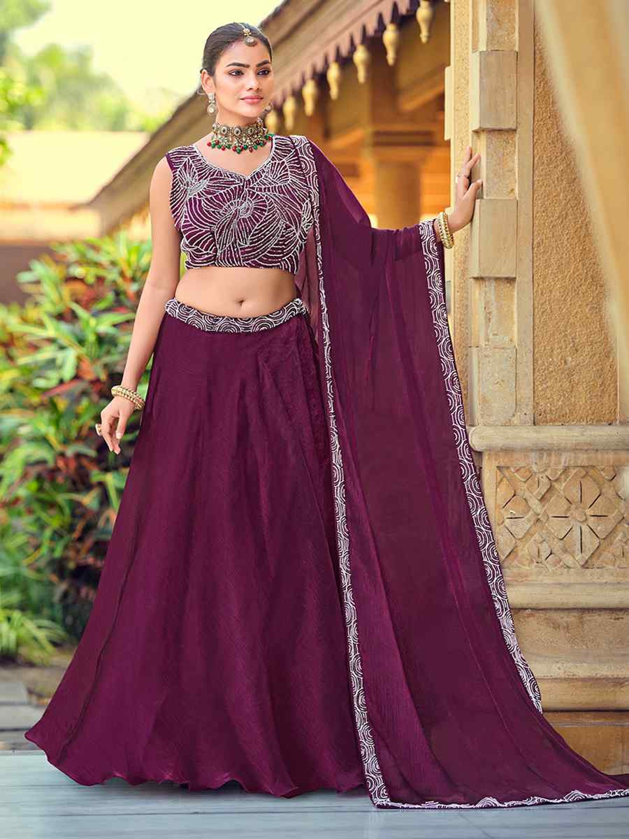 Purple Silk Embroidered Wedding Reception Festival Heavy Border Lehenga Choli