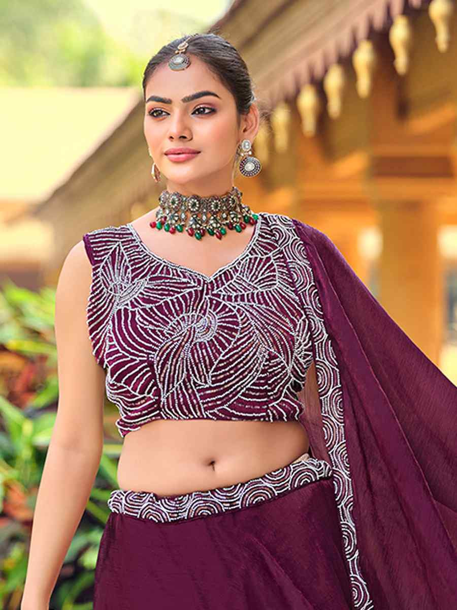 Purple Silk Embroidered Wedding Reception Festival Heavy Border Lehenga Choli